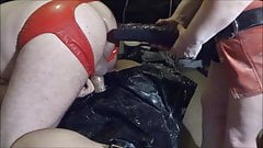 Taking Mr Hankey dildo for first time